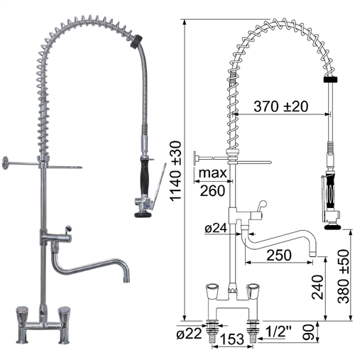 gev 591000 grootkeuken brugkraan h.o.h. 153mm