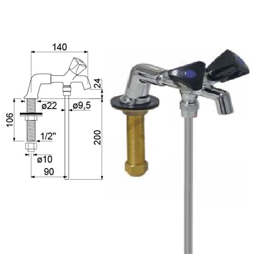 gev 542369 barspoelkraan uitloop 140mm koud